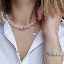 Load image into Gallery viewer, Rožinio kvarco sidabro 925 apyrankės ir vėrinio rinkinys "Švelnumas"