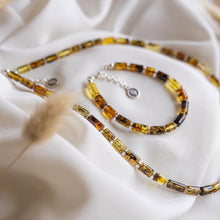 Load image into Gallery viewer, Set of Baltic Amber Silver 925 Necklace and Bracelet for Women Honey Colour "Sun Stories"